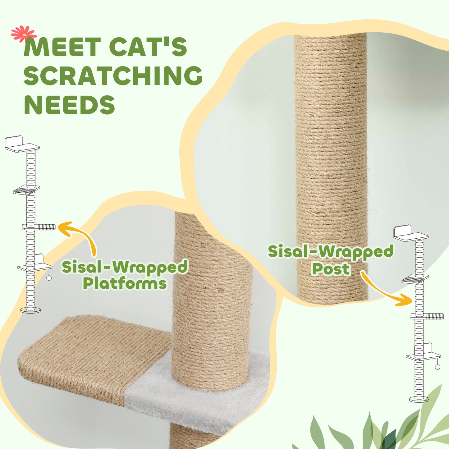 Wall Mounted Cat Shelves with 4 Climbing Platforms for Indoor, Light Grey