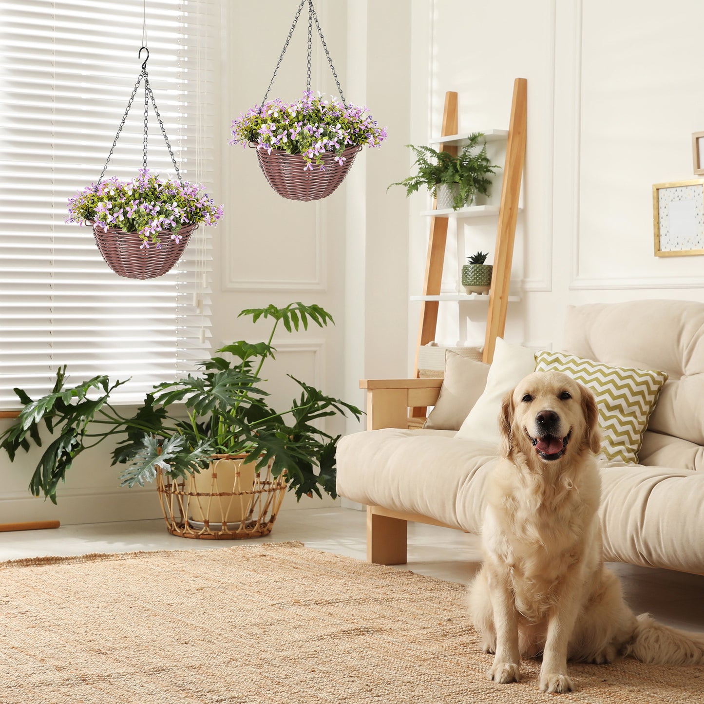 Artificial Flowers in Basket Set of 2 with 75 Leaves and 15 Flowers
