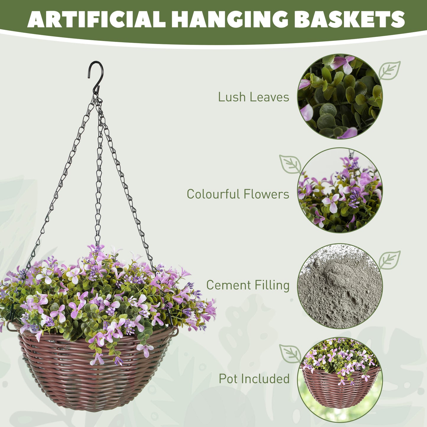 Artificial Flowers in Basket Set of 2 with 75 Leaves and 15 Flowers