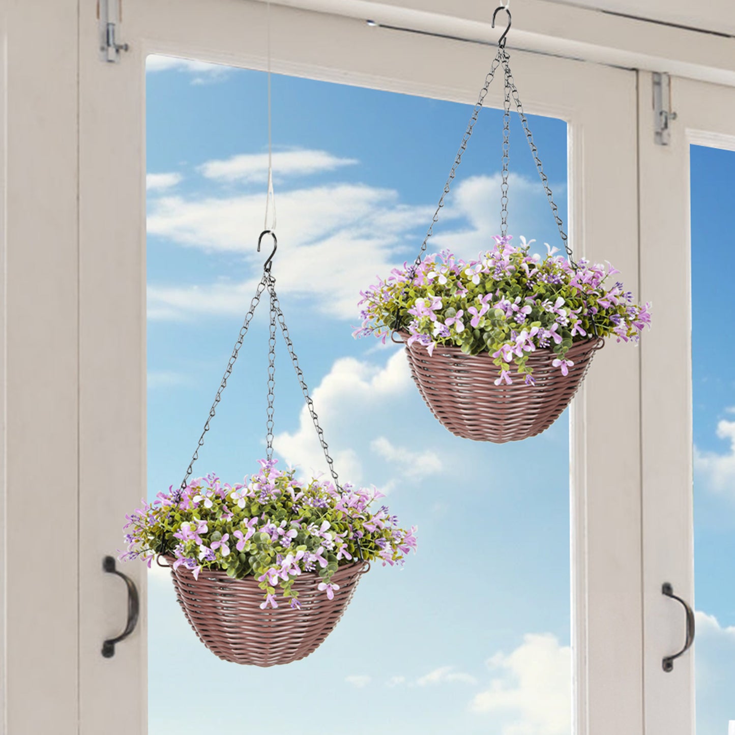 Artificial Flowers in Basket Set of 2 with 75 Leaves and 15 Flowers