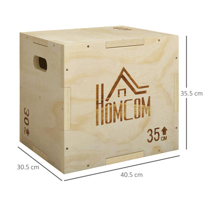 3-in-1 Wooden Plyo Box, Plyometric Jump Box with Handle Openings for Home Gym, Workout Training, 12" x 14" x 16", Natural