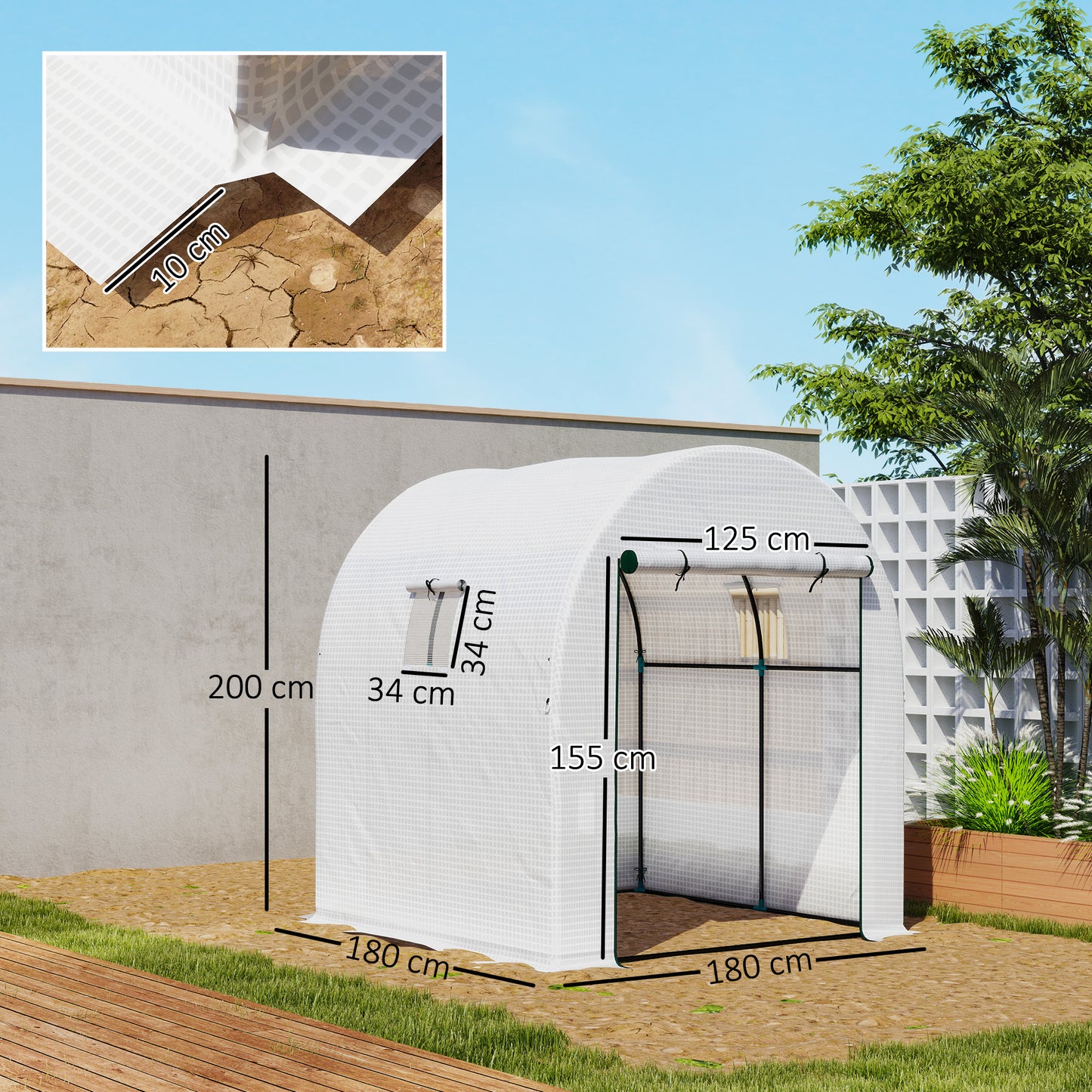 1.8 x 1.8 x 2m Polytunnel Greenhouse with Doors and Mesh Windows