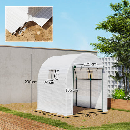 1.8 x 1.8 x 2m Polytunnel Greenhouse with Doors and Mesh Windows