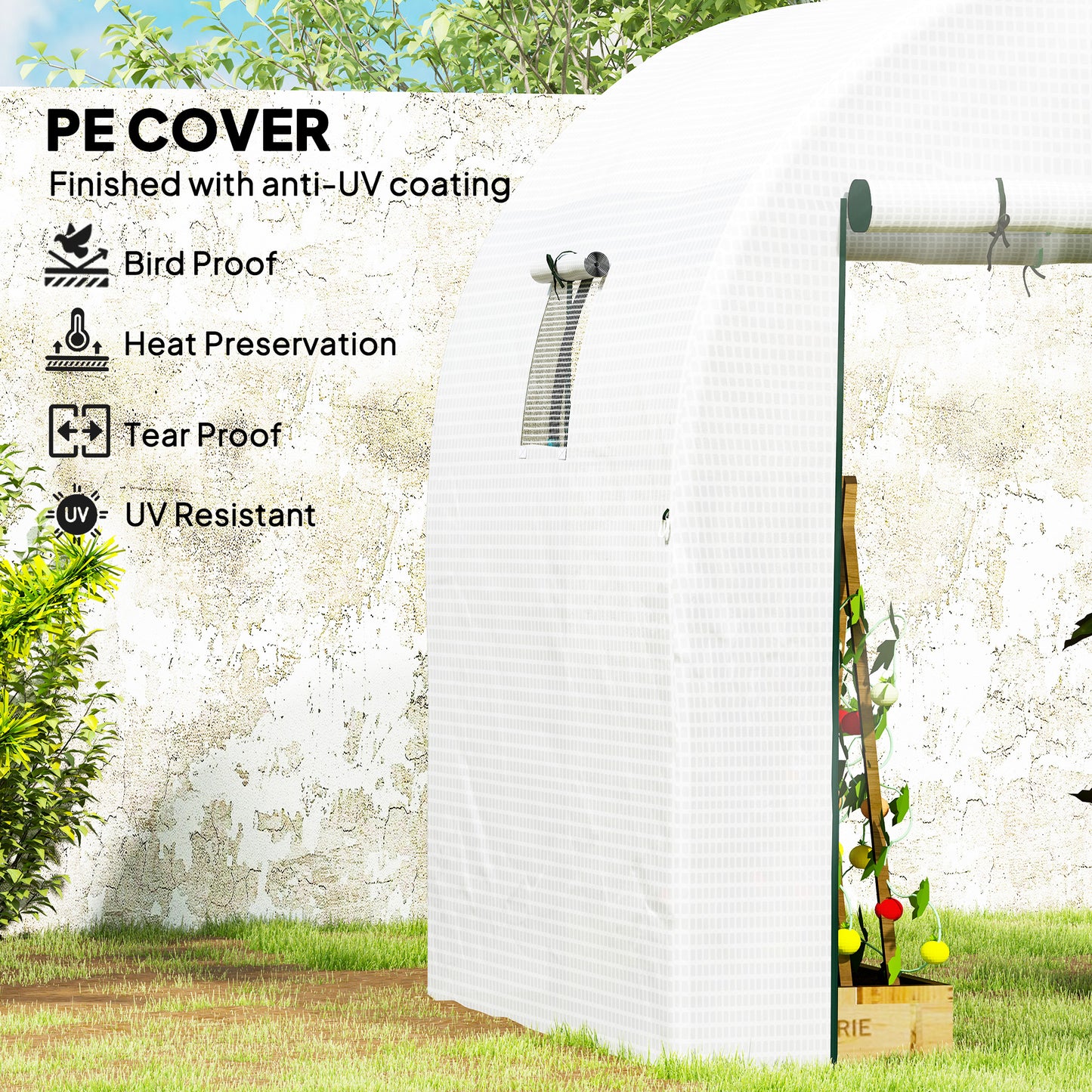 1.8 x 1.8 x 2m Polytunnel Greenhouse with Doors and Mesh Windows