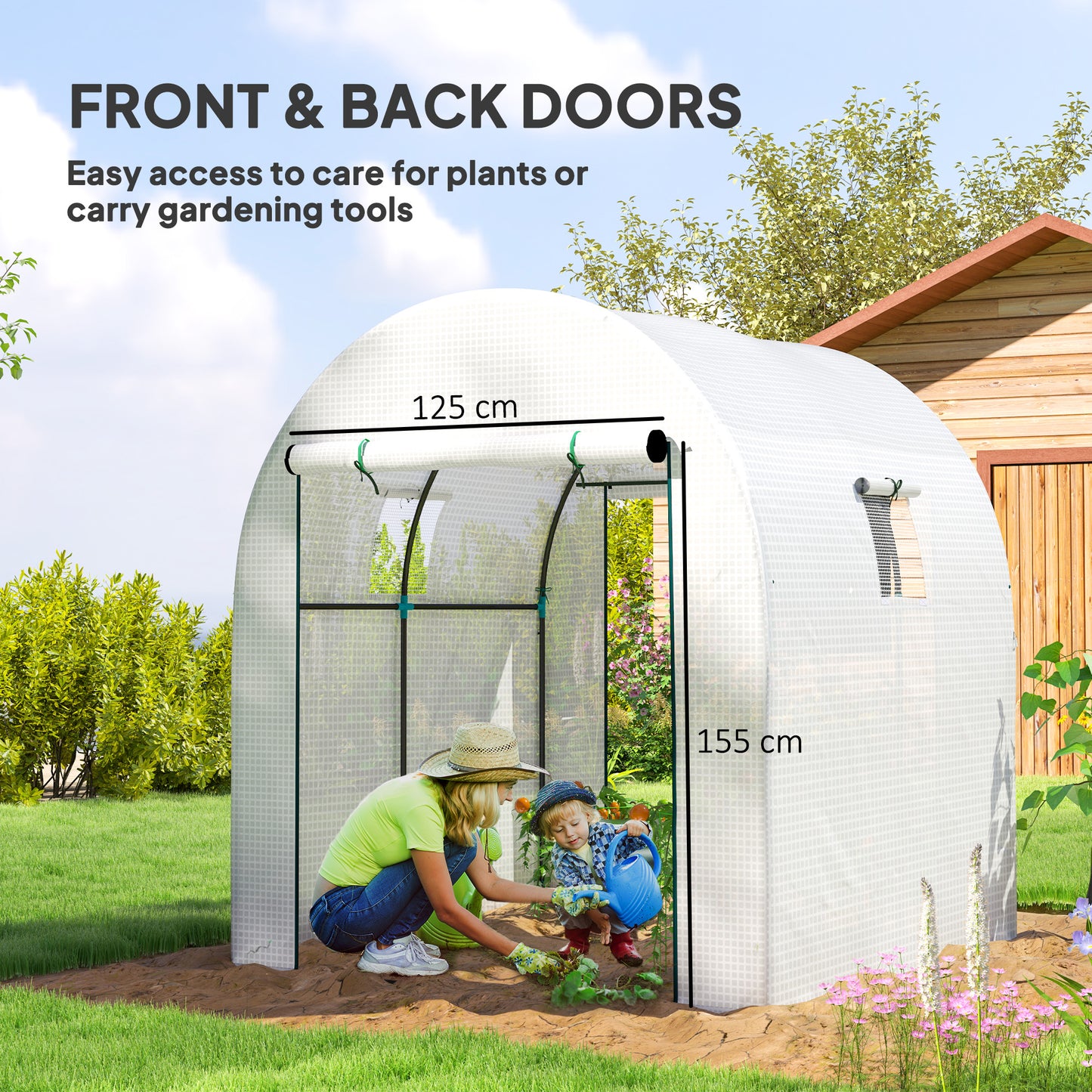 1.8 x 1.8 x 2m Polytunnel Greenhouse with Doors and Mesh Windows