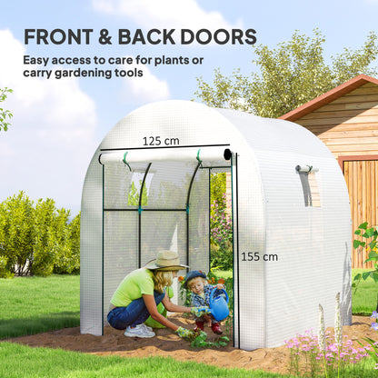 1.8 x 1.8 x 2m Polytunnel Greenhouse with Doors and Mesh Windows