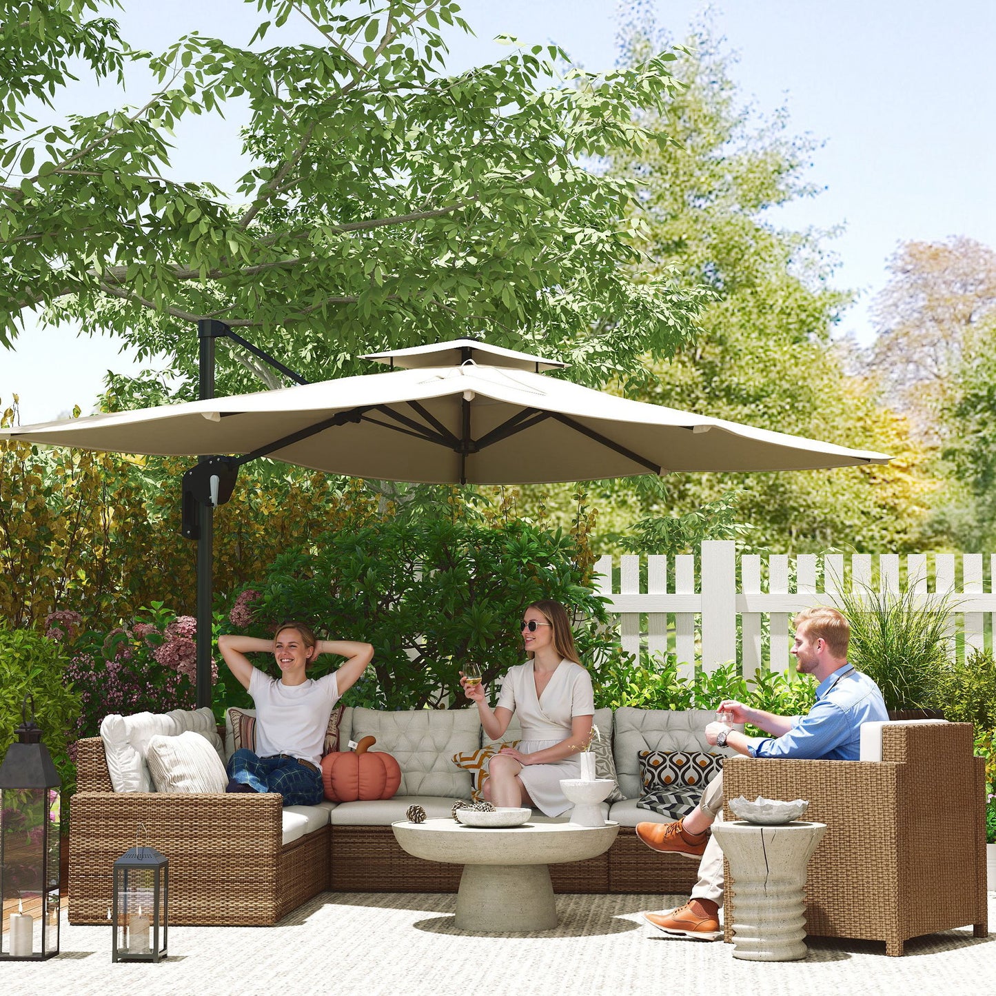 3.7 x 2.7 m Cantilever Parasol w/ 360° Rotation, Black