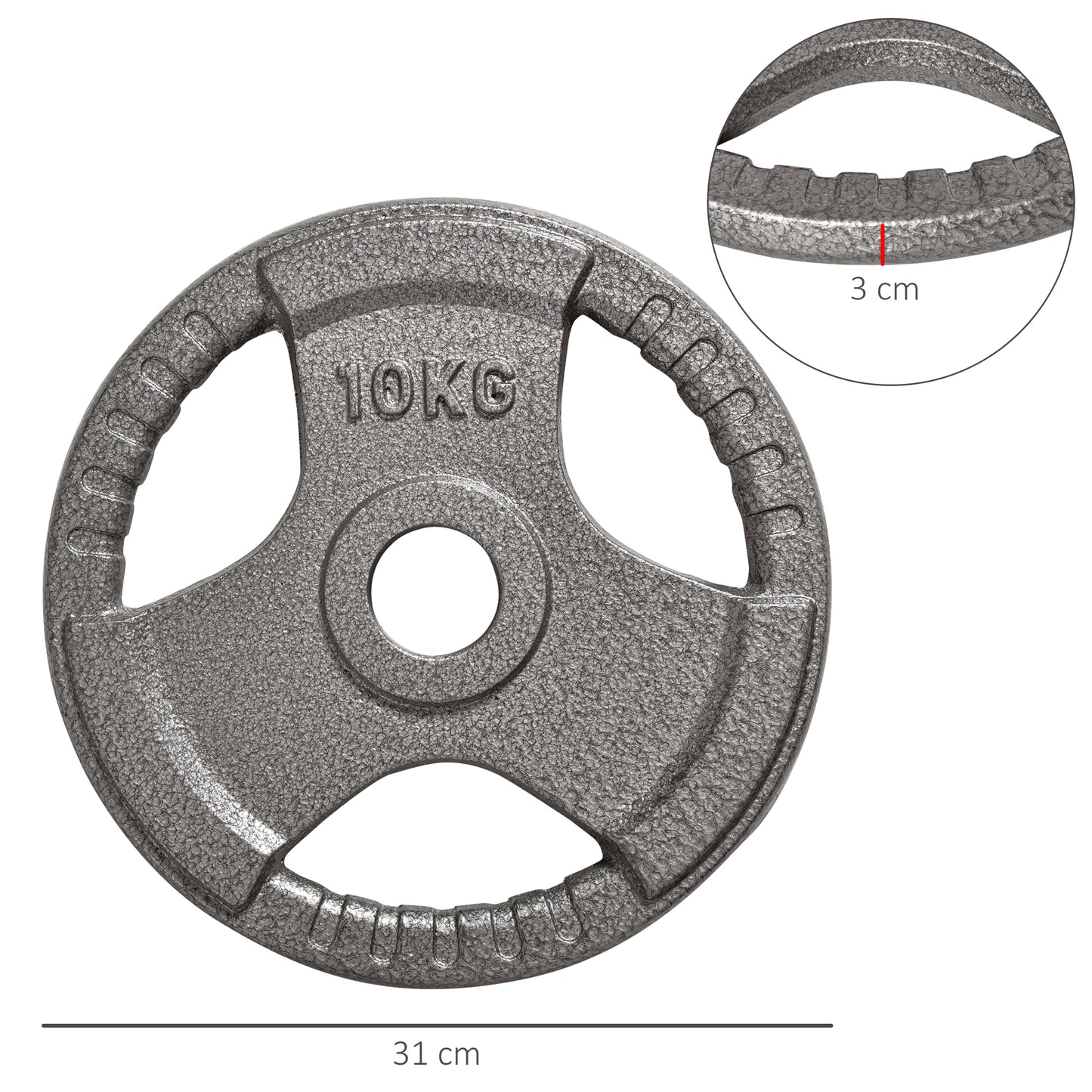 HOMCOM Set of 2 Cast Iron 2" Olympic Weight Plates Barbell Weight 2 x 10kg