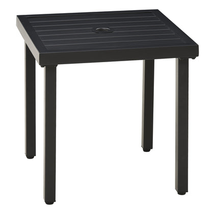 Garden Side Table End Table Patio Coffee Table with Umbrella Hole, Steel Frame for Balcony, Black