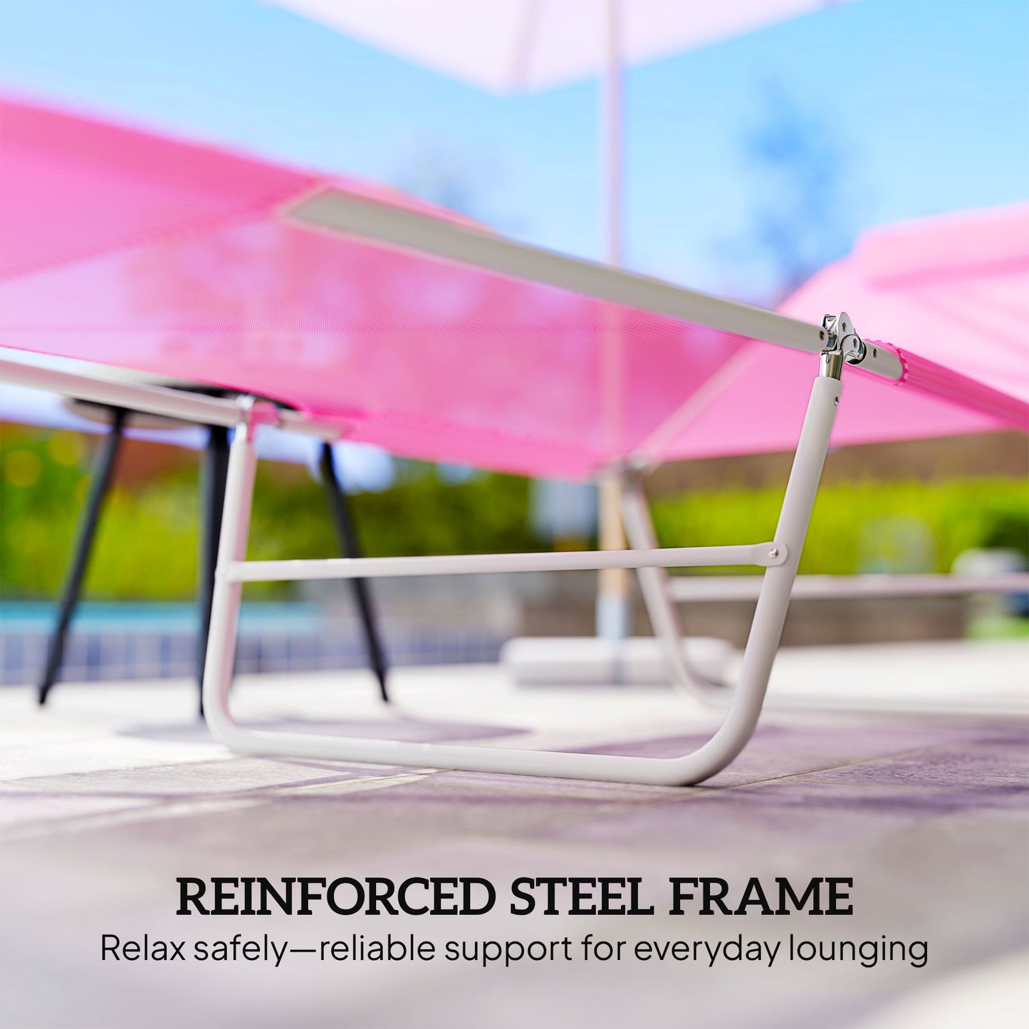 Adjustable Sun Bed Garden Lounger Recliner Relaxing Camping Pink