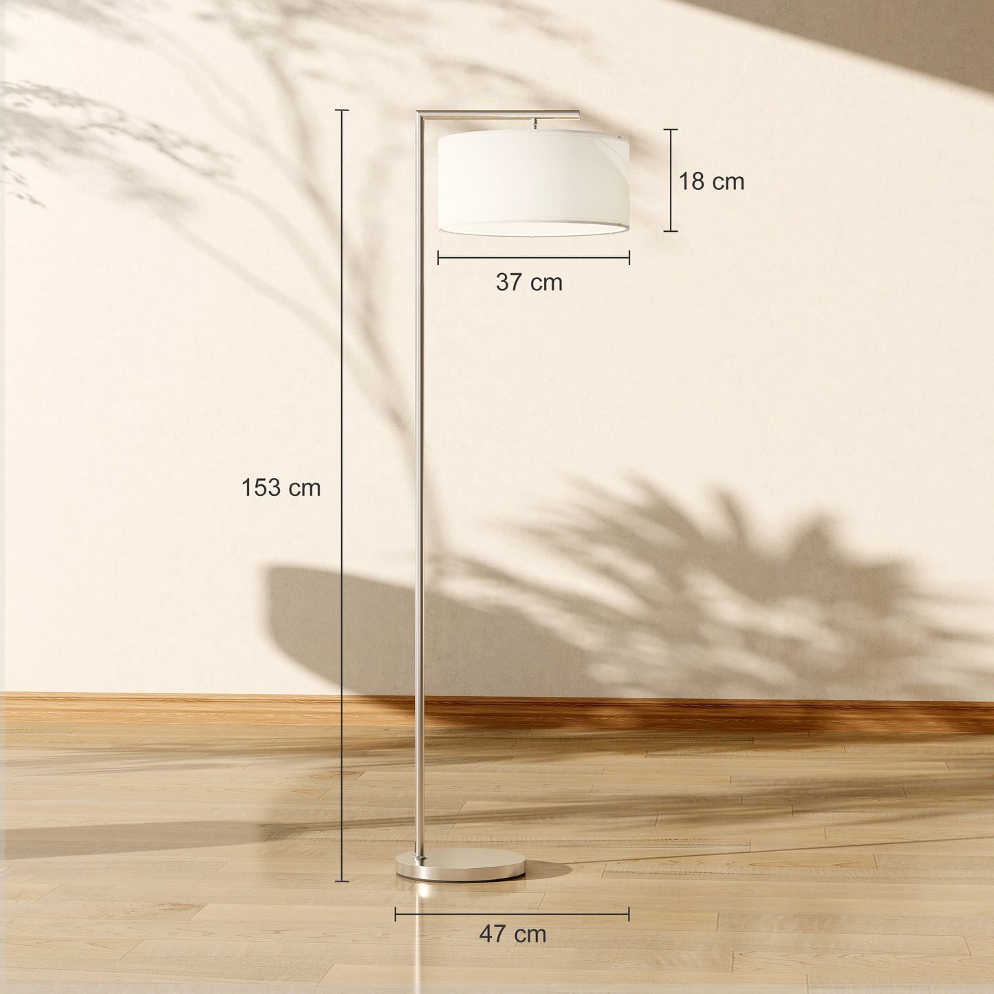 Floor Lamp, Modern Standing Lamp with Linen Lampshade, Silver Tone