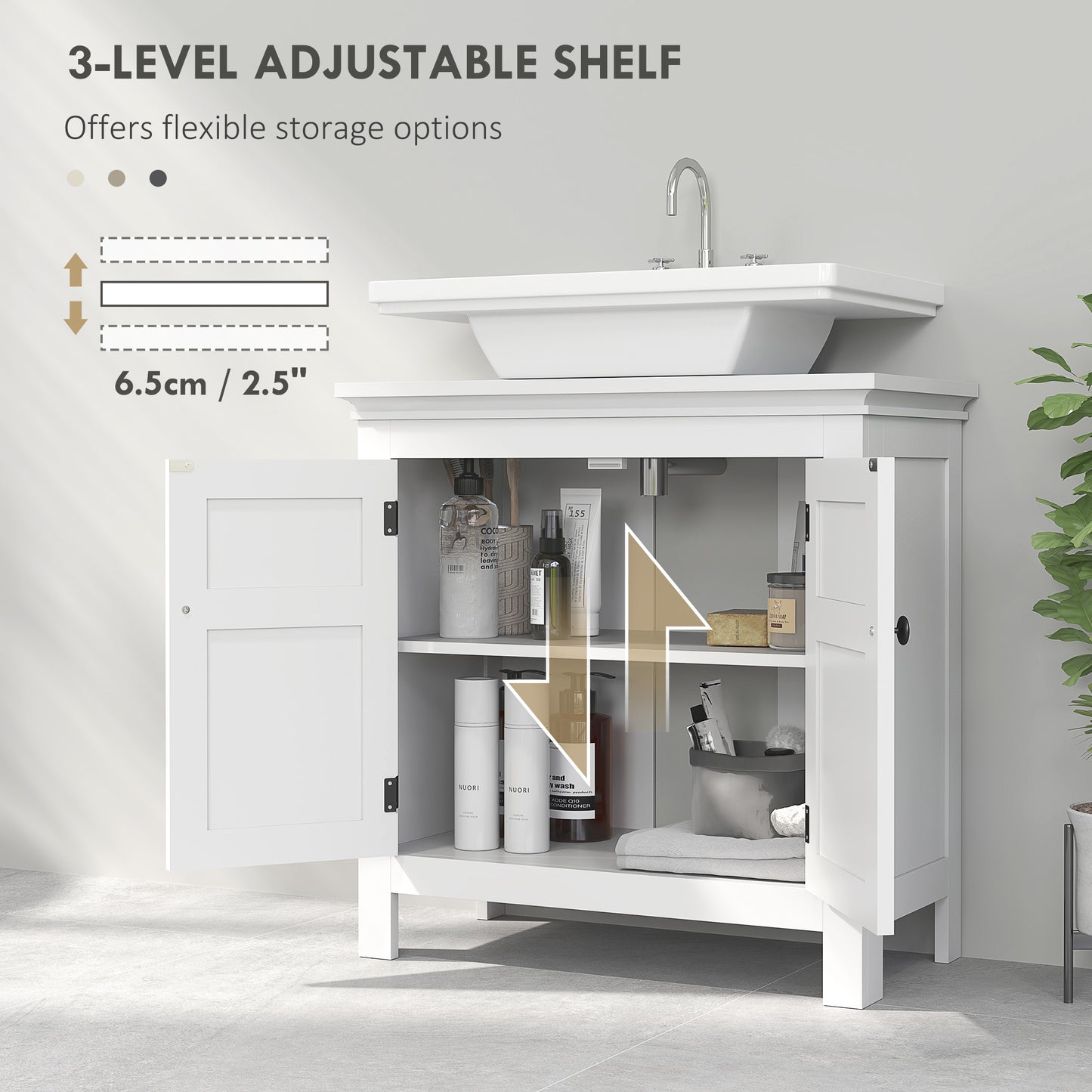 2-Tier Bathroom Sink Cabinet, Freestanding Storage Cabinet, White