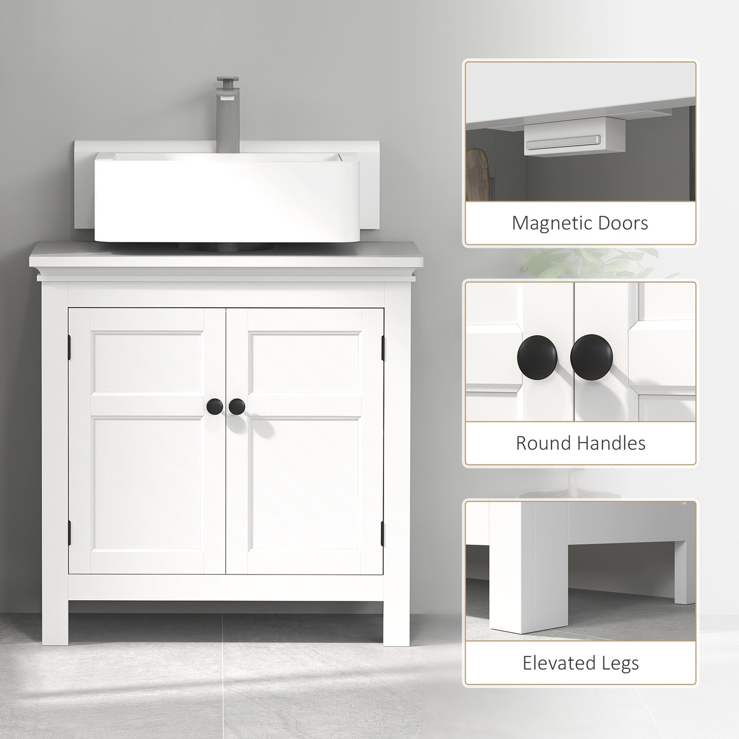 2-Tier Bathroom Sink Cabinet, Freestanding Storage Cabinet, White