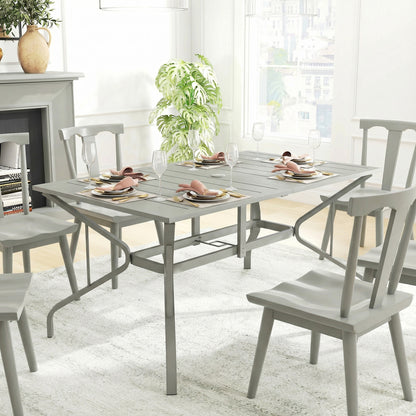 Garden Dining Table with Steel Frame and Slatted Top, Light Grey