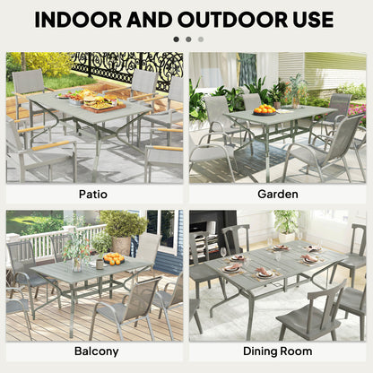 Garden Dining Table with Steel Frame and Slatted Top, Light Grey