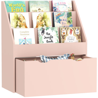 Kids Bookcase w/ 3 Tier Shelves, Drawer, for Bedroom, Nursery, Pink