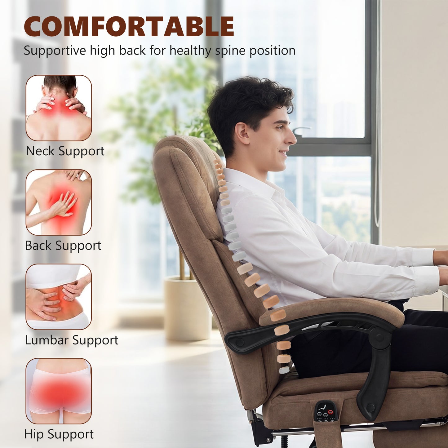 Executive Office Chair, Desk Chair with Massage and Heat, Brown