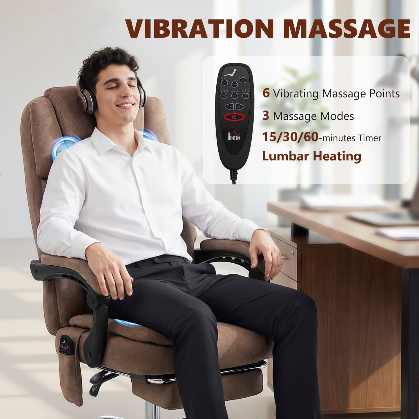 Executive Office Chair, Desk Chair with Massage and Heat, Brown