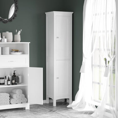 Tall Bathroom Cabinet with Adjustable Shelves, Double Door, White