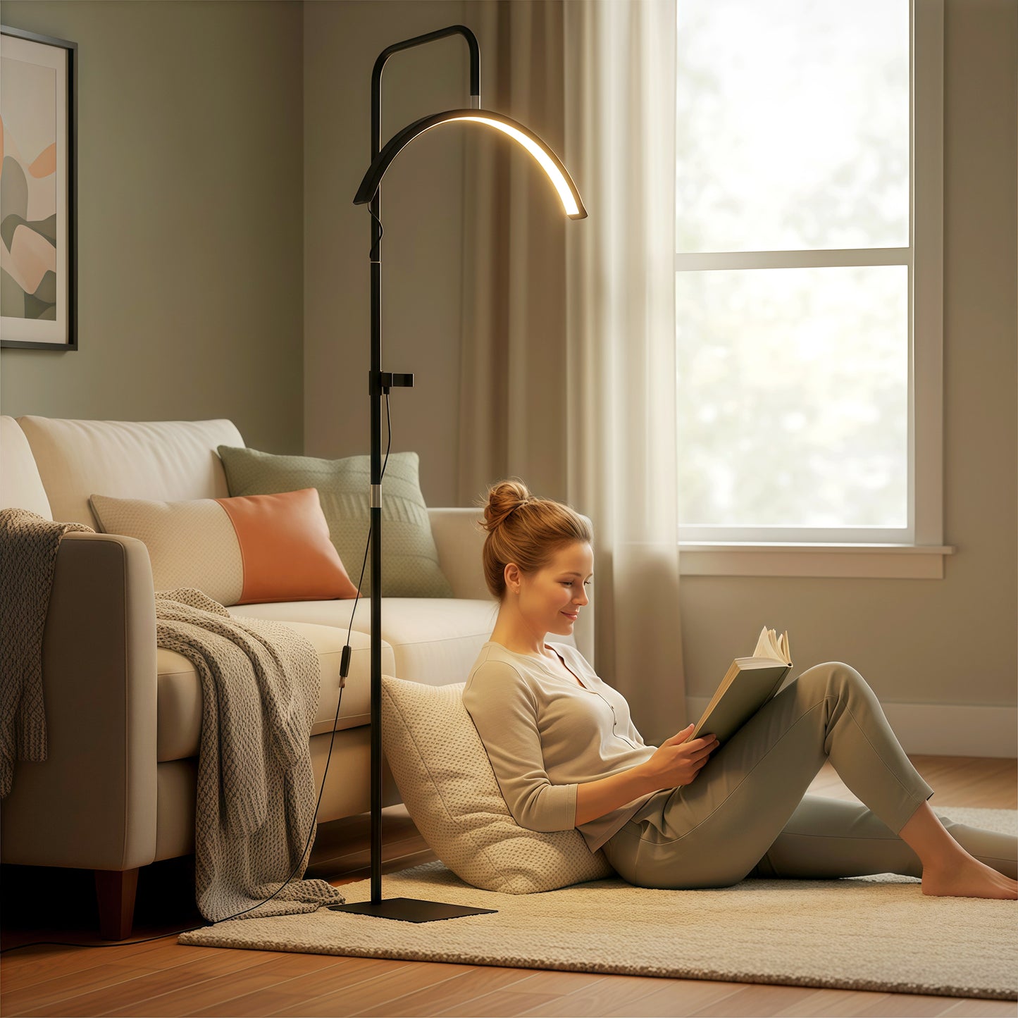 Half Moon Lash Light, Beauty Floor Lamp with Rotatable Head