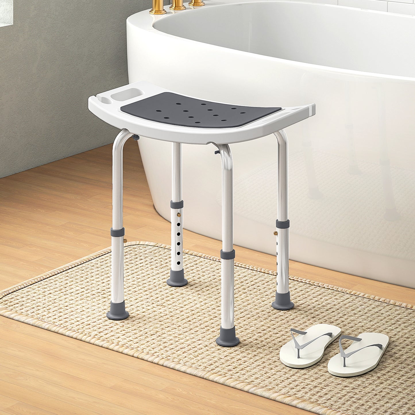 Adjust Aluminium Bath Stool Shower Non-Slip w/ Shower Hole, Grey