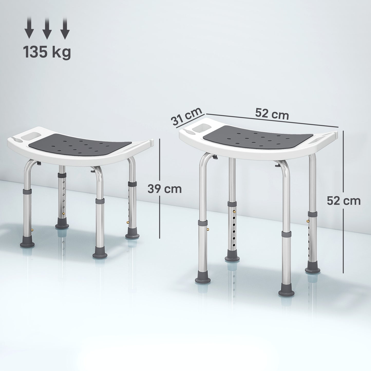 Adjust Aluminium Bath Stool Shower Non-Slip w/ Shower Hole, Grey