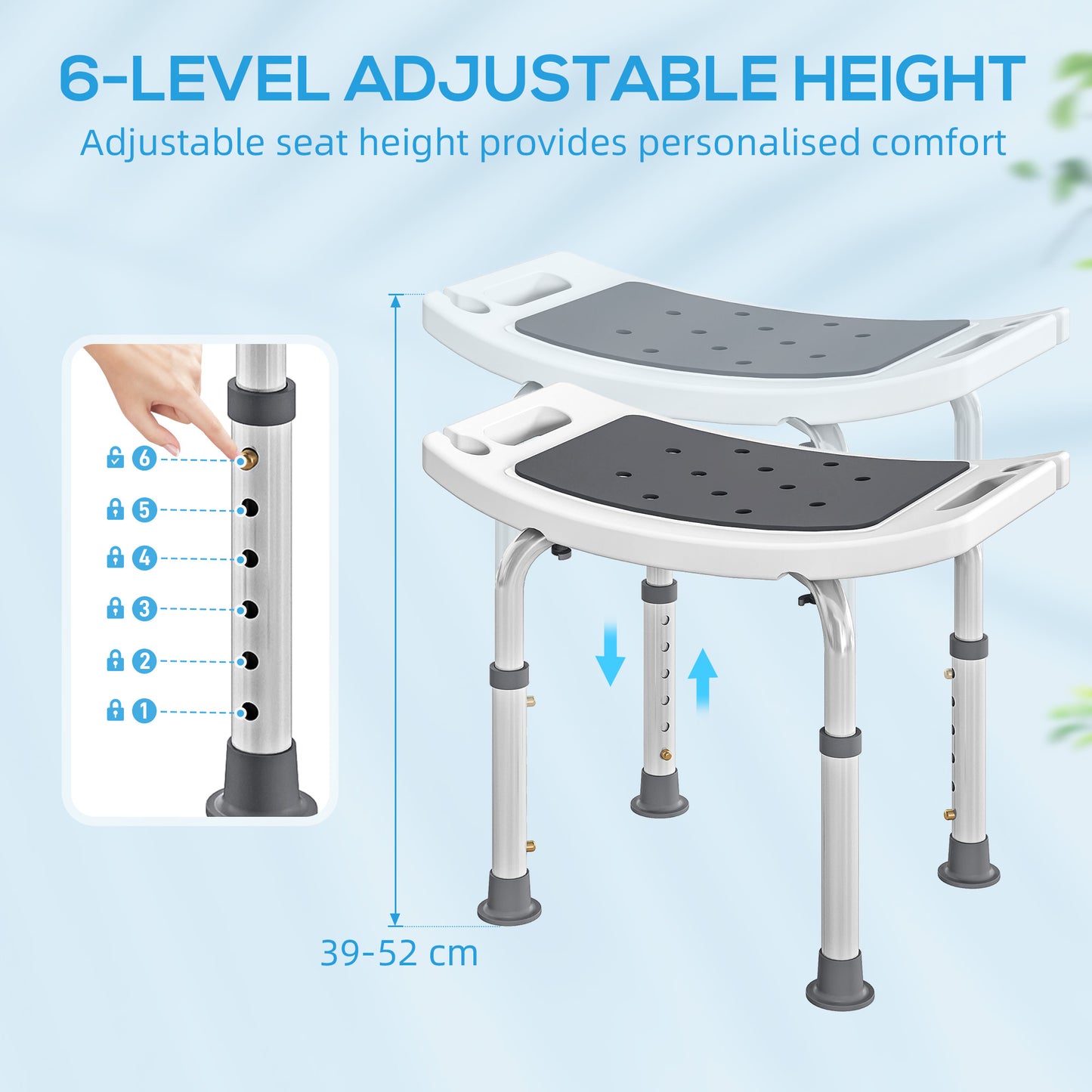 Adjust Aluminium Bath Stool Shower Non-Slip w/ Shower Hole, Grey