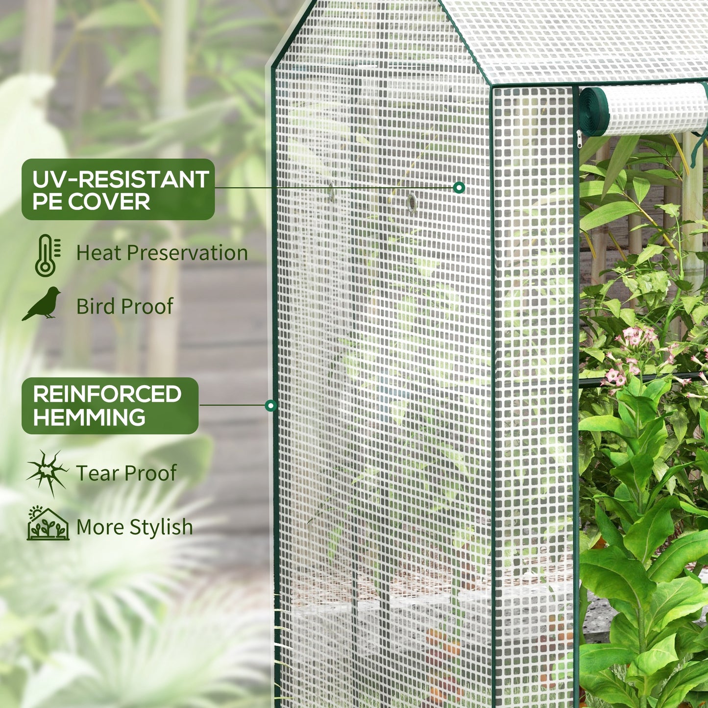 Greenhouse with 2 Roll-up Doors and Vent Holes, 100x80x150cm