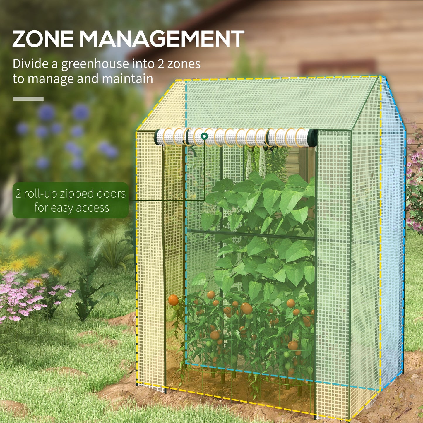 Greenhouse with 2 Roll-up Doors and Vent Holes, 100x80x150cm