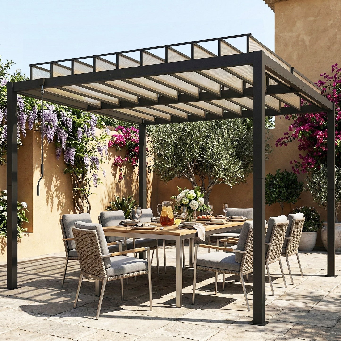 3 x 3 m Louvered Pergola with PC Roof, Aluminium Patio Gazebo