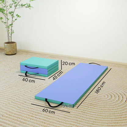 Foldable Gymnastics Mat, Folding Gym Mat for Yoga, Green & Purple