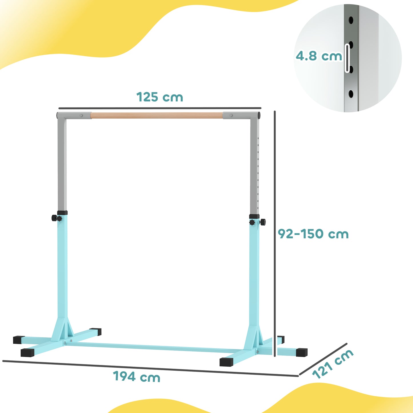 Adjustable Kids Gymnastics Bar Horizontal Training Steel, Light Blue