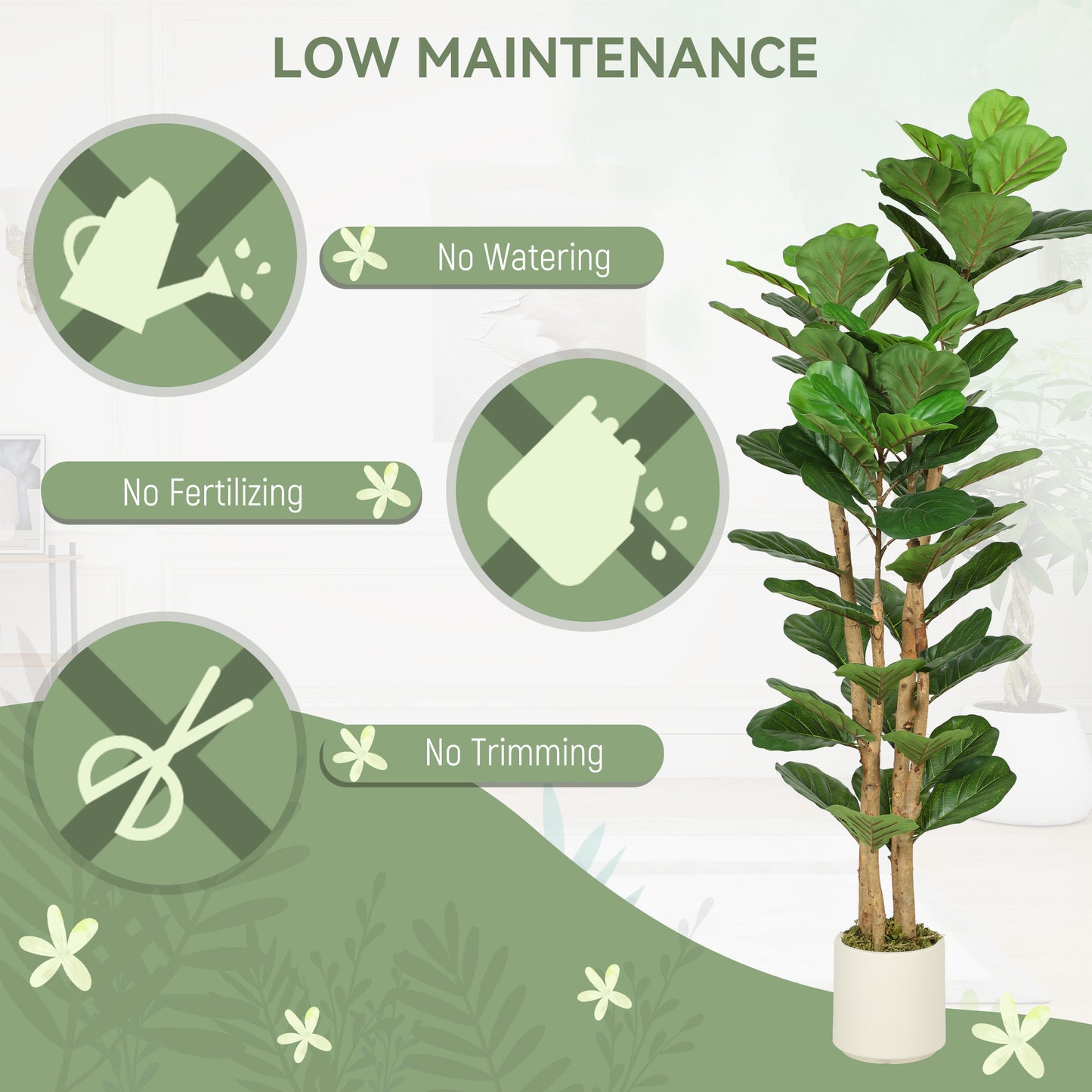 150cm Artificial Fiddle Leaf Fig Tree with Solid Wood Trunks