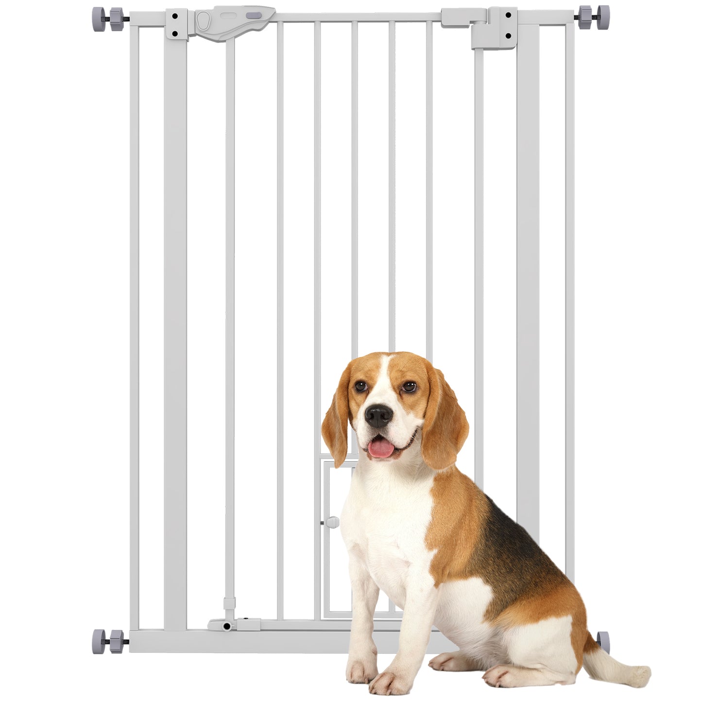 Extra Tall Dog Gate with Cat Door Auto Close for Stairs 74-80 cm Wide