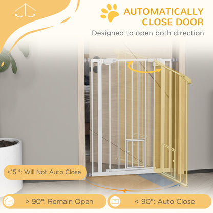 Extra Tall Dog Gate with Cat Door Auto Close for Stairs 74-80 cm Wide