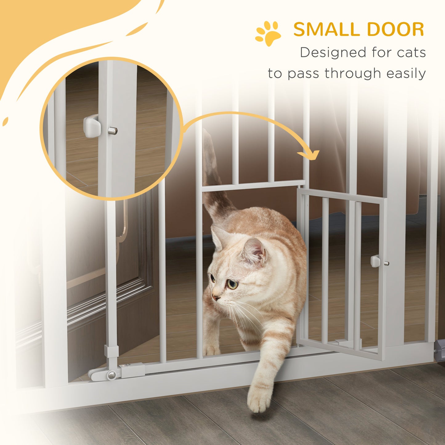 Extra Tall Dog Gate with Cat Door Auto Close for Stairs 74-80 cm Wide
