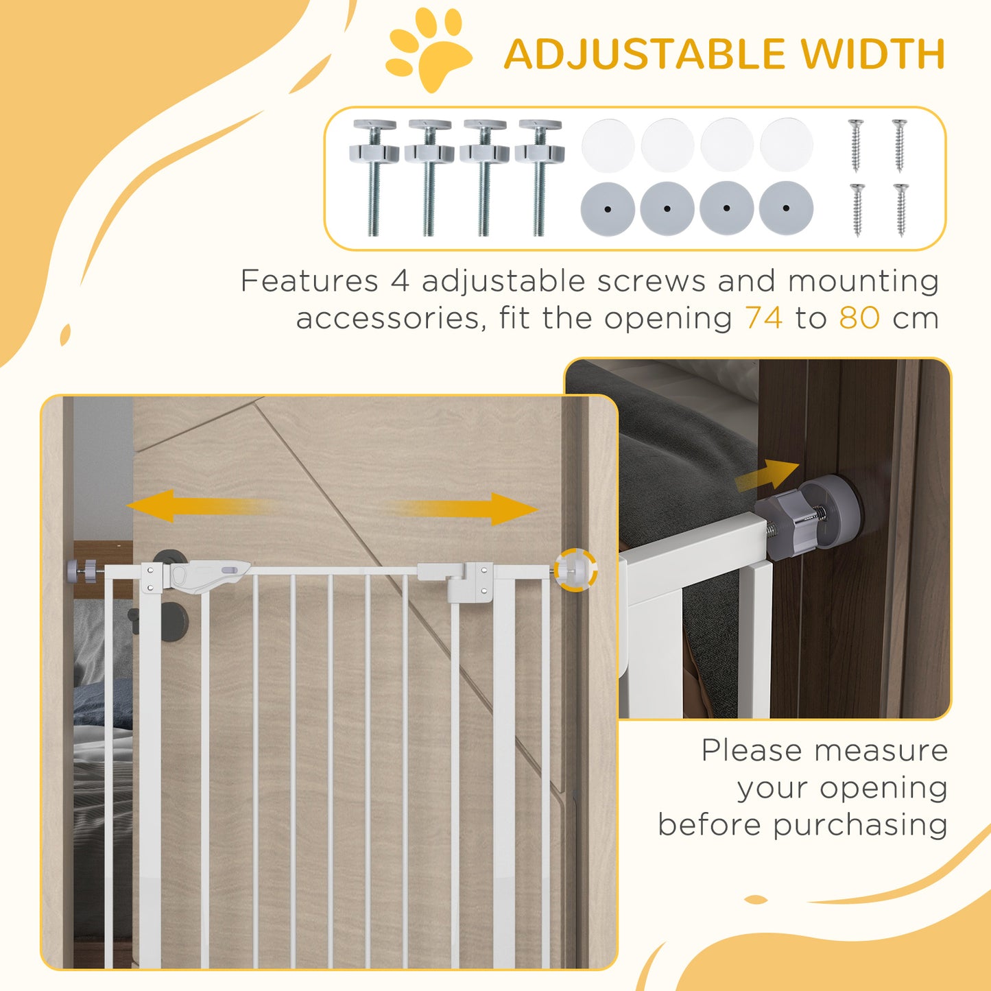 Extra Tall Dog Gate with Cat Door Auto Close for Stairs 74-80 cm Wide