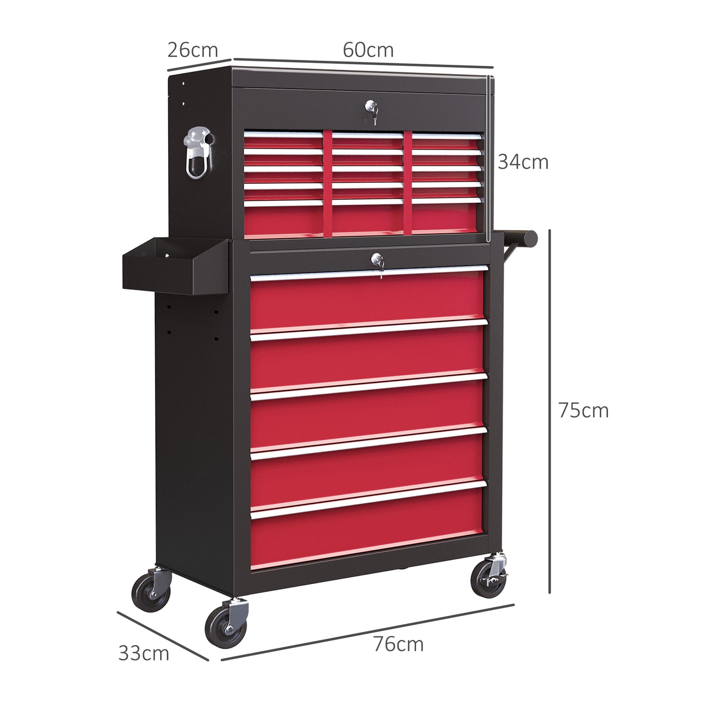 Rolling Tool Chest Lockable Roller Cabinet with with 14 Drawers Red