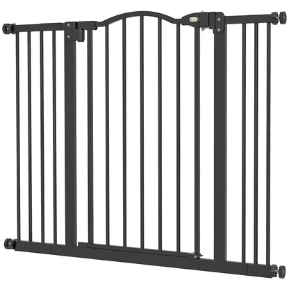 Metal 74-100cm Adjustable Pet Gate Safety Barrier w/ Auto-Close Door Black