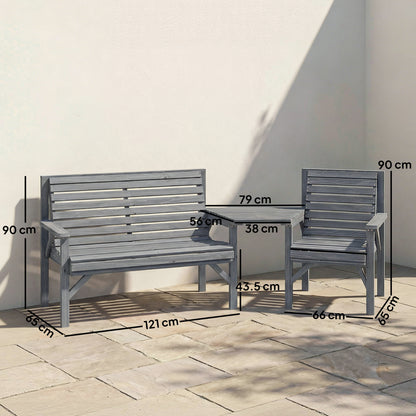 Wood Garden Furniture Set w/ Parasol Hole, Detachable Table, Grey