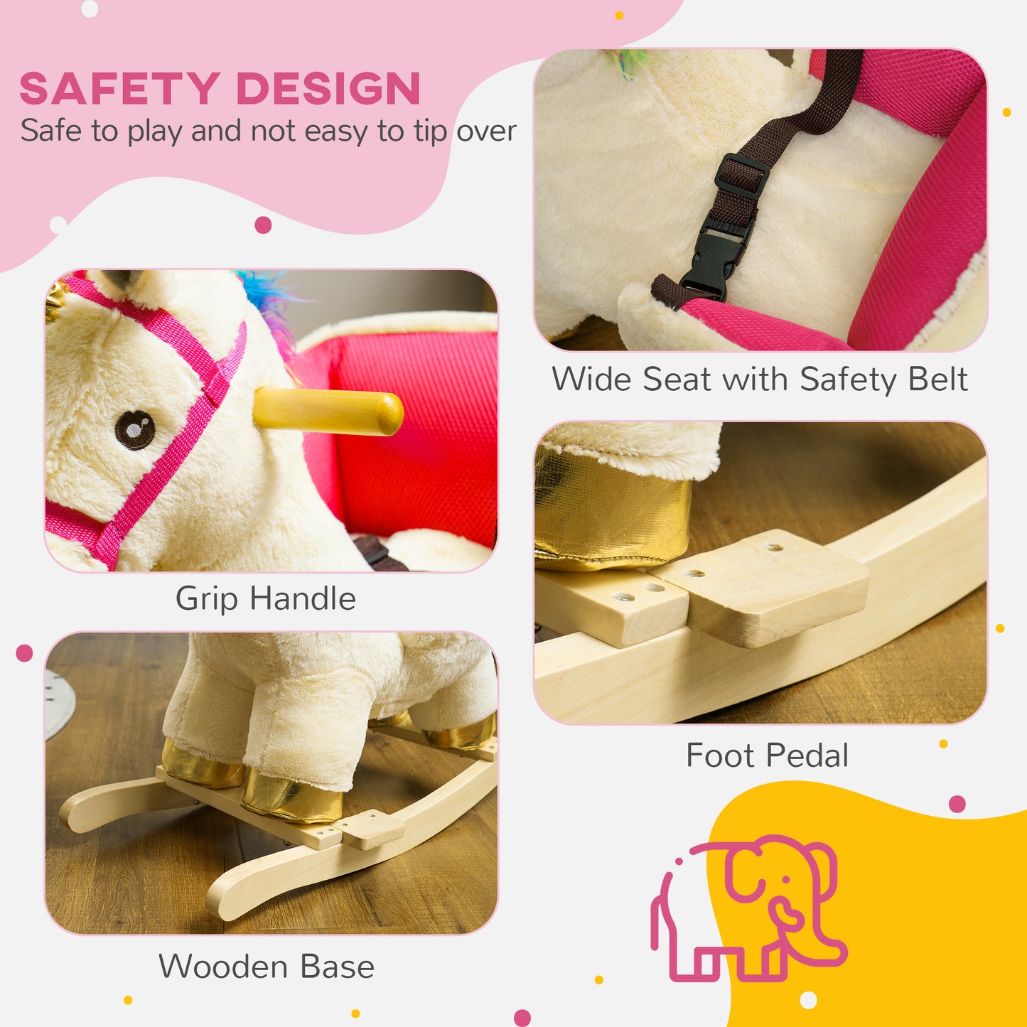 Rocking Horse Ride on Unicorn with Realistic Sound for 18-36 Months