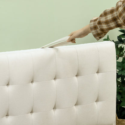 Modern Loveseat Sofa, Compact 2 Seater Sofa with Hidden Storage, 117cm Tufted Cotton Couch with Wood Legs, Cream White