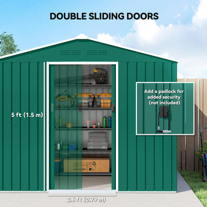 8 x 6ft Garden Storage Shed with Double Door Green