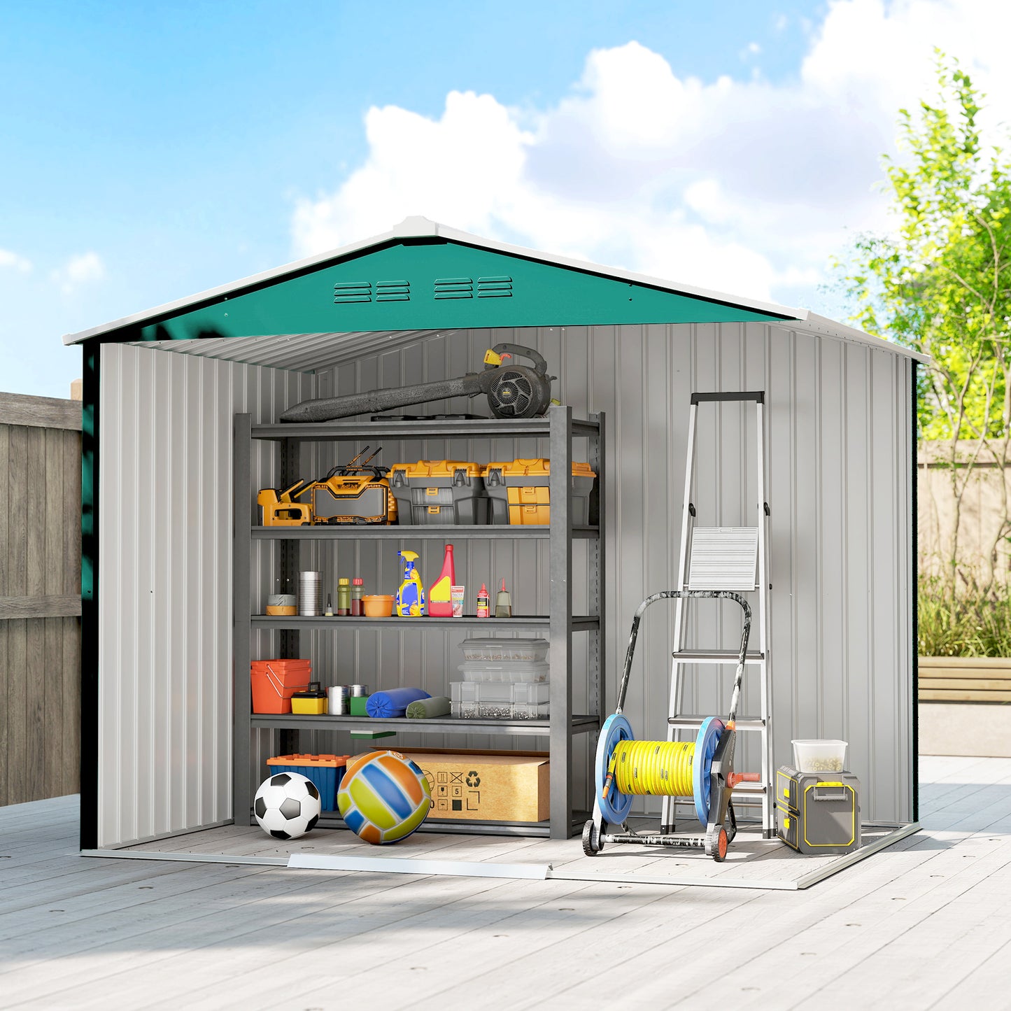8 x 6ft Garden Storage Shed with Double Door Green