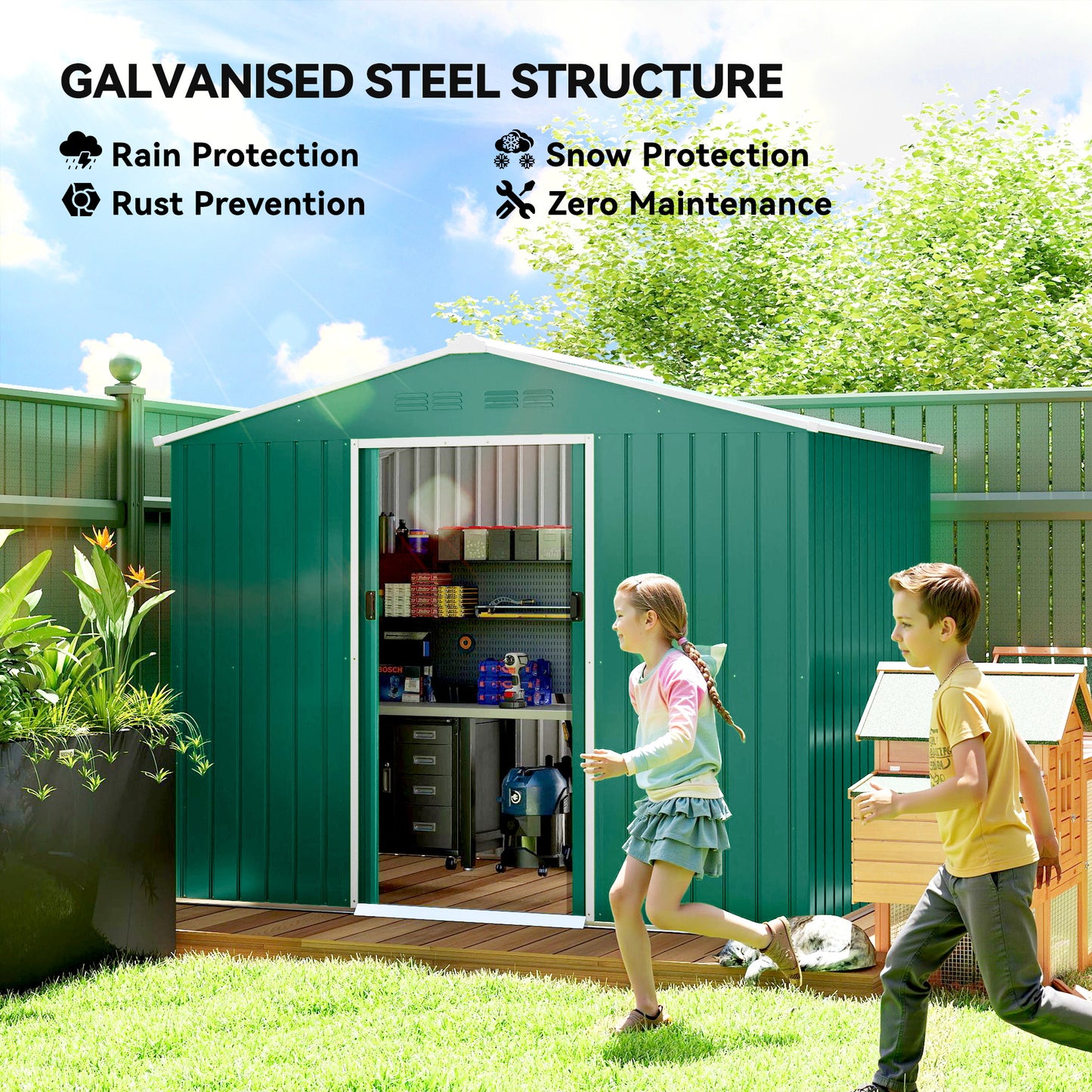 8 x 6ft Garden Storage Shed with Double Door Green