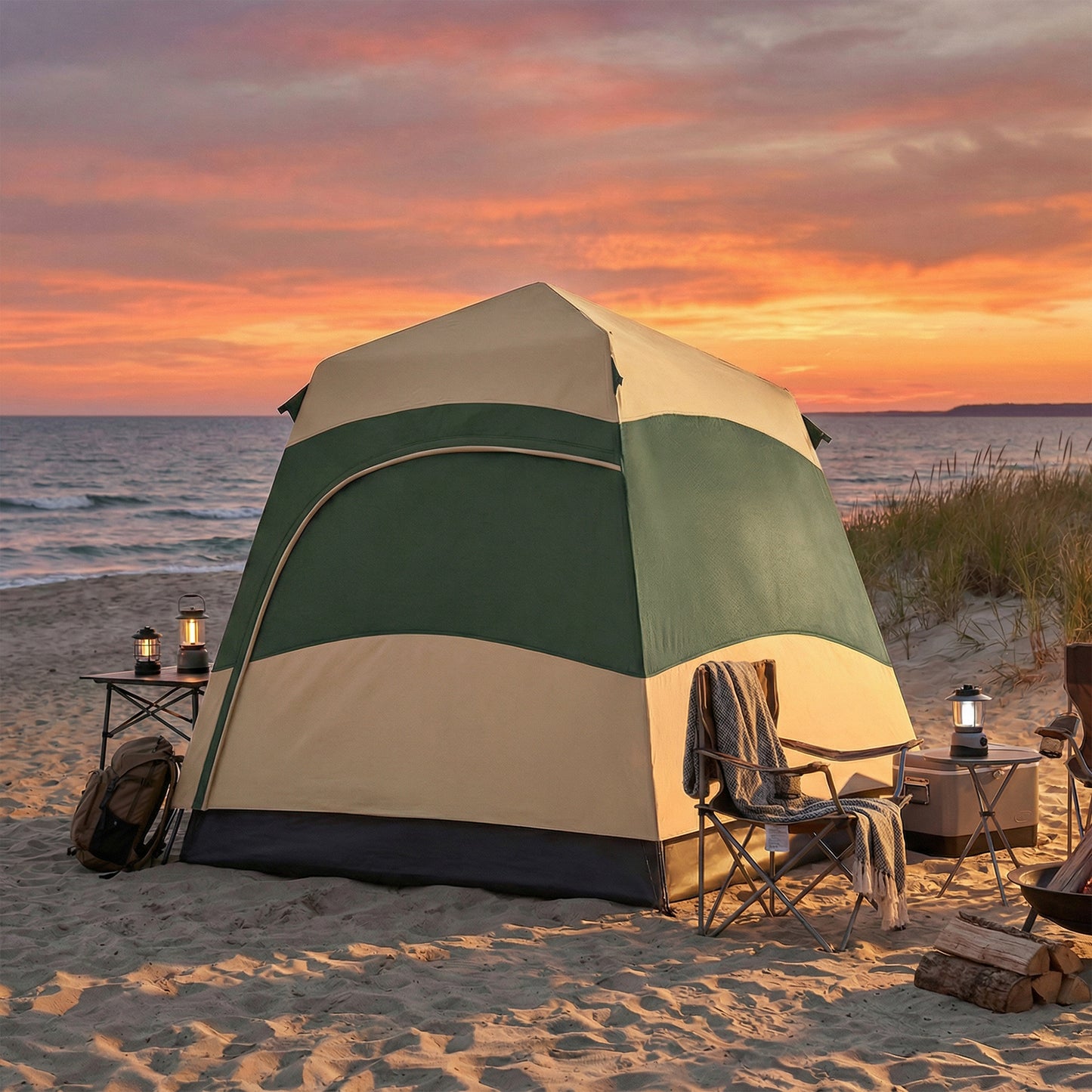 Double Layer Pop Up Tent with Rainfly, Portable Camping Shelter