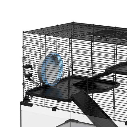 3 Tiers Hamster Cage, Gerbil Cage with Deep Glass Bottom, Non-Slip Ramps, Platforms, Hut, Exercise Wheels, Water Bottle, Dish, for Syrian Hamster, Dwarf Hamster, 78.5 x 48.5 x 57cm