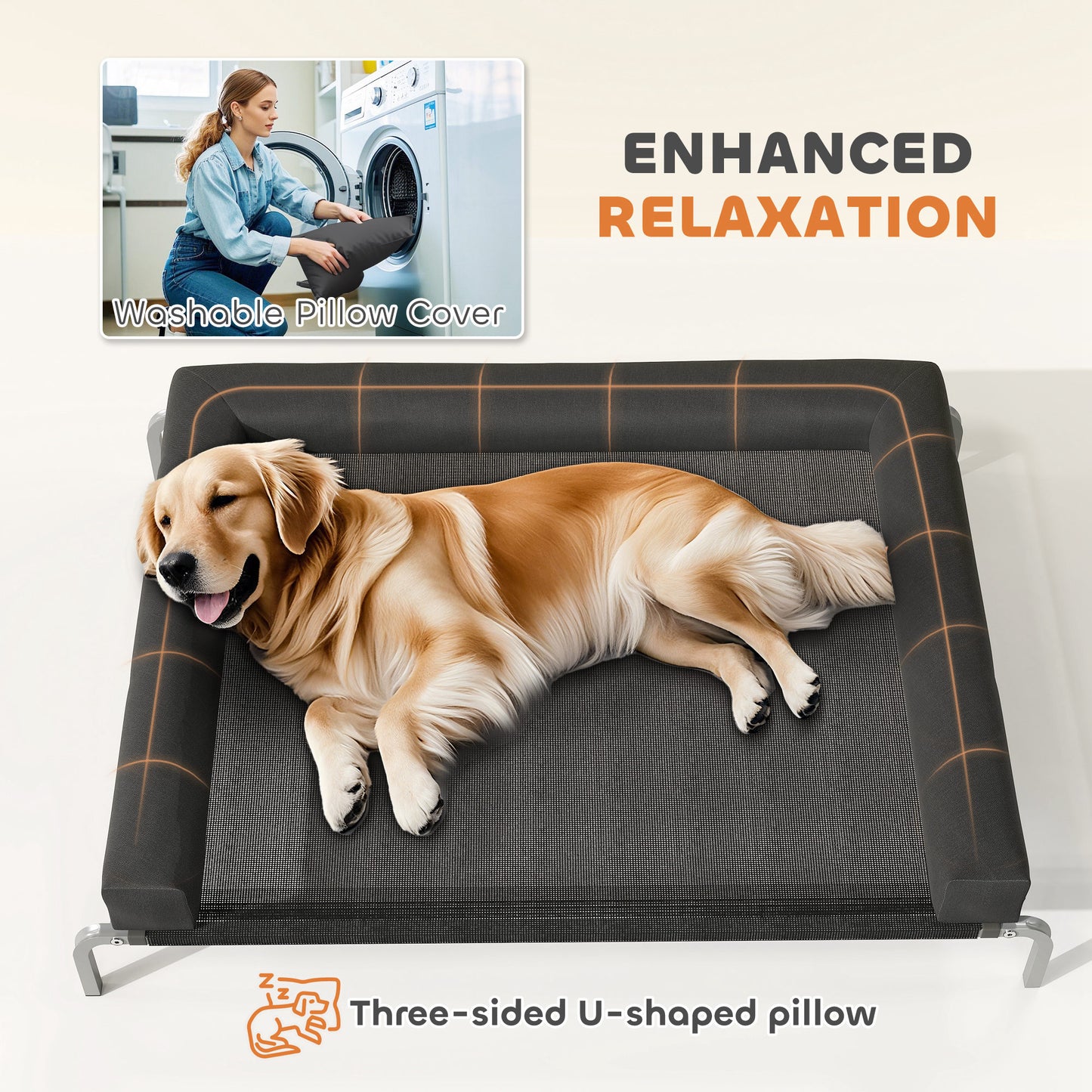 Elevated Dog Bed, Raised Dog Bed with Removable Bolsters