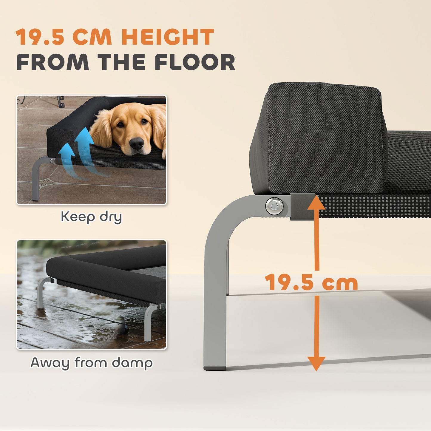 Elevated Dog Bed, Raised Dog Bed with Removable Bolsters