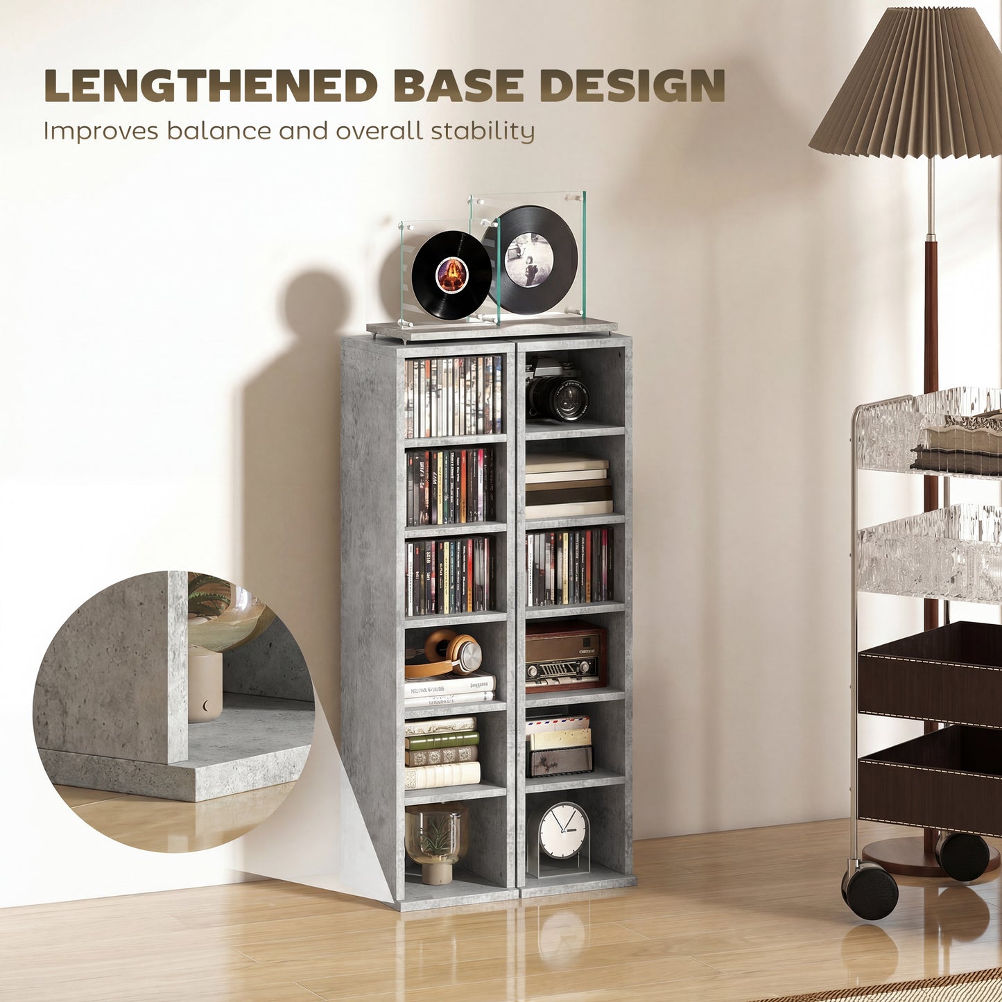 Set of 2 CD Storage Units DVD Shelf with Adjustable Shelves, Grey